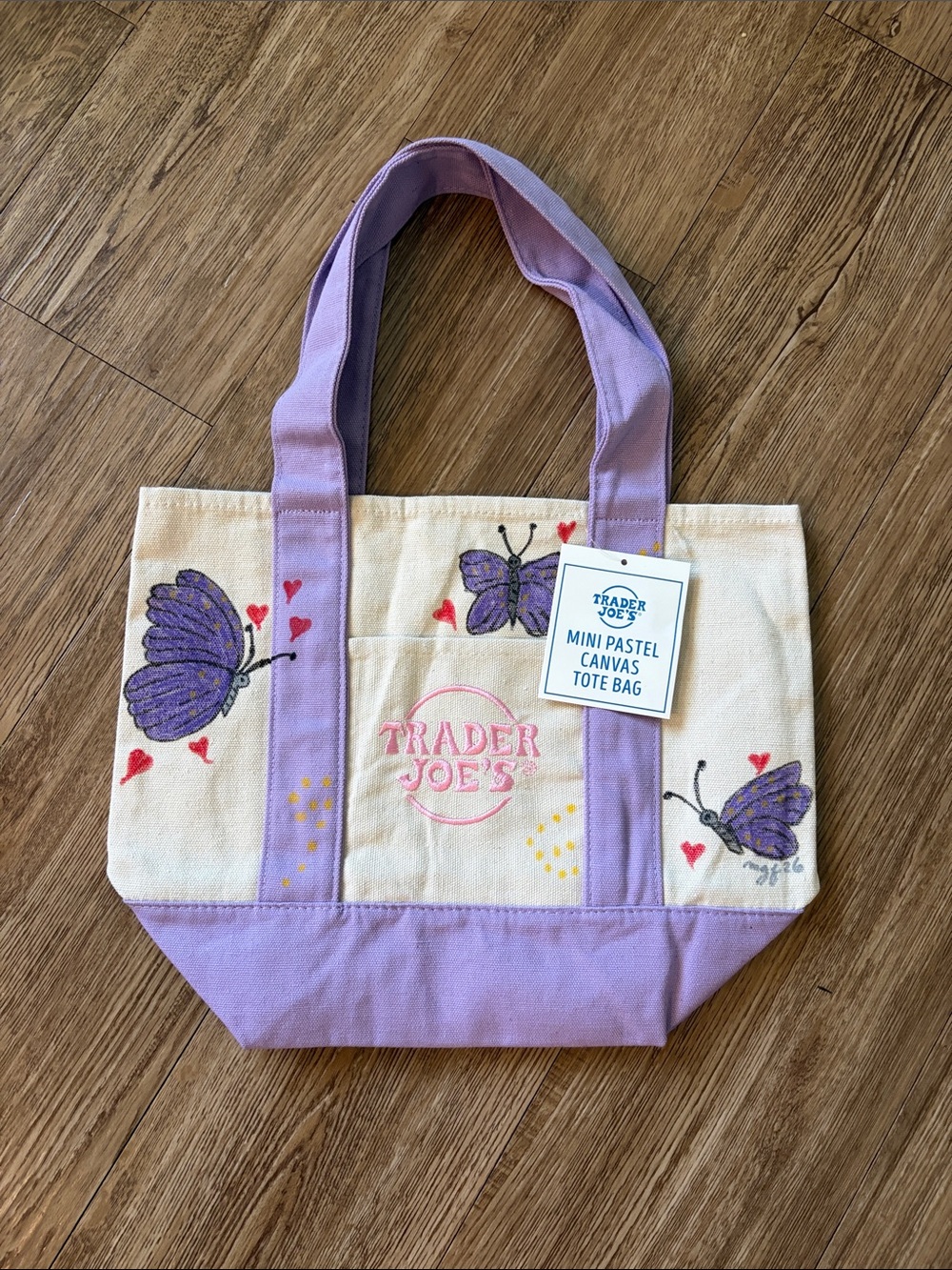 TRADERS JOE’S Mini Pastel Canvas Tote Bag with Butterfly Art by@sails66 13”x10”